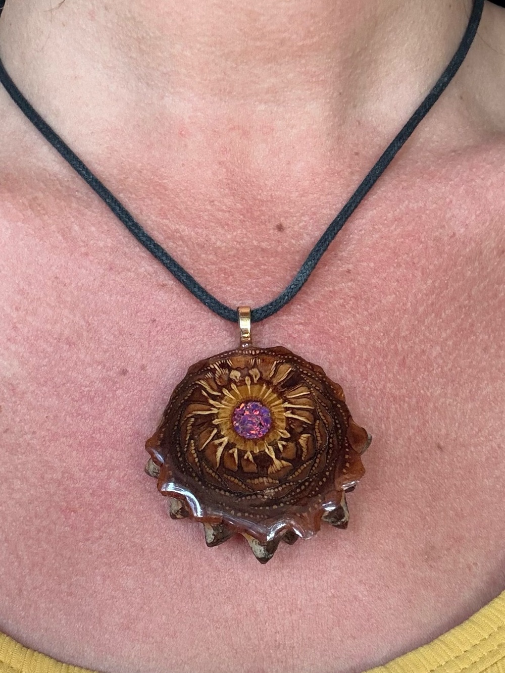 Third Eye Pinecones Knobcone Pendant Necklace | Crushed Pink Opal Resin Inlay